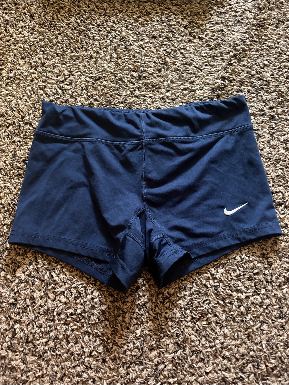 Nike Women's Navy Blue Athletic Shorts with White Swoosh